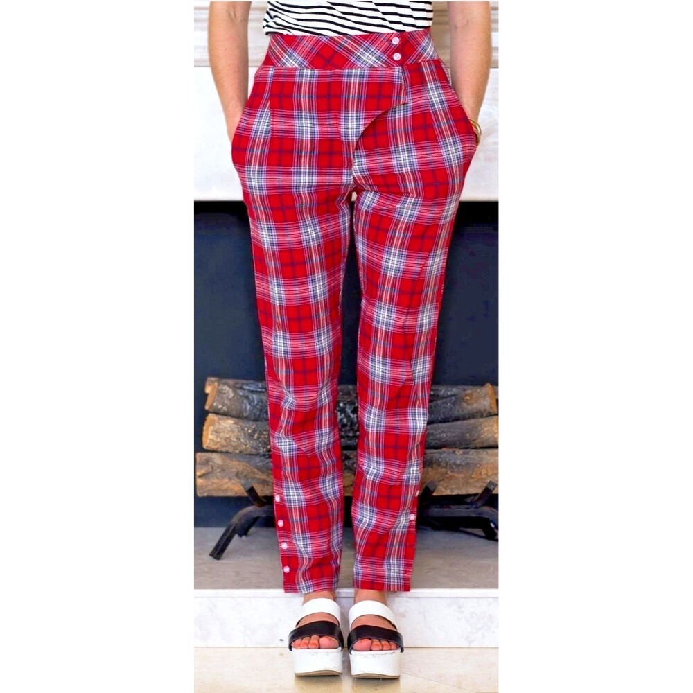 Project 6 Red Checked Plaid Large Kiku Pants Steam Punk Grunge 90s Emo Tapered - Picture 3 of 13